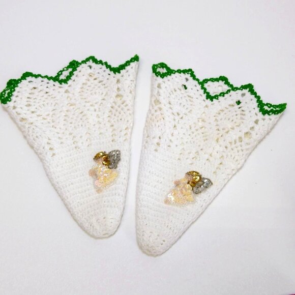 Christmas Napkin Cuffs Red Napkins Sequined Angel Embellishments Circa 1990s - Picture 2 of 6